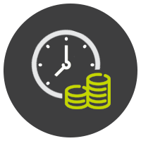 Clock with coins stacked next to it