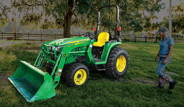 John Deere 3025E compact tractor with 300R loader.