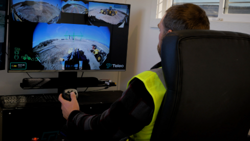 Operator remotely running a wheel loader