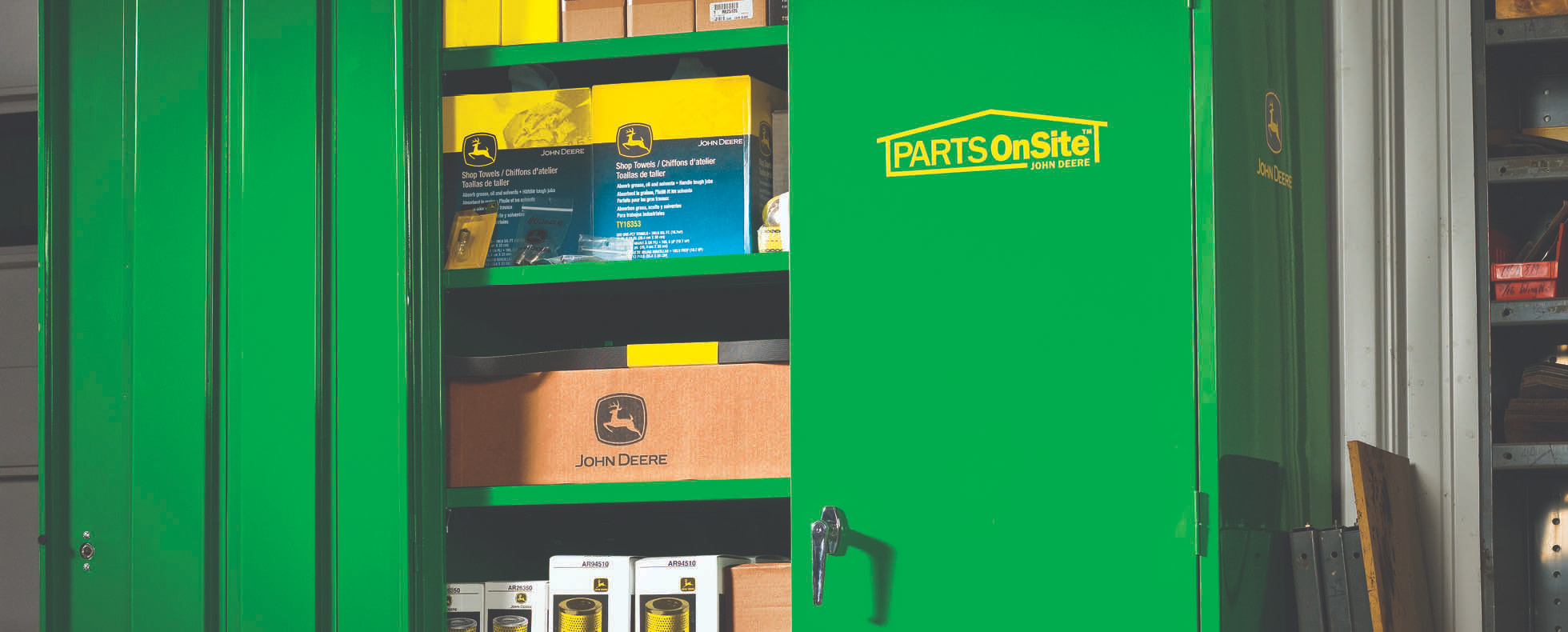 John Deere parts cabinet