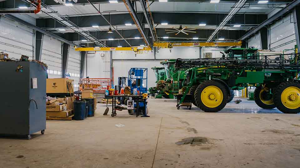 service shop with john deere agriculture machinery